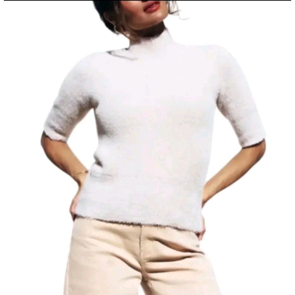 Bailey 44 Fuzzy Mock‎ Neck Sweater Medium Pink Eyelash Knit Anthropologie NWT